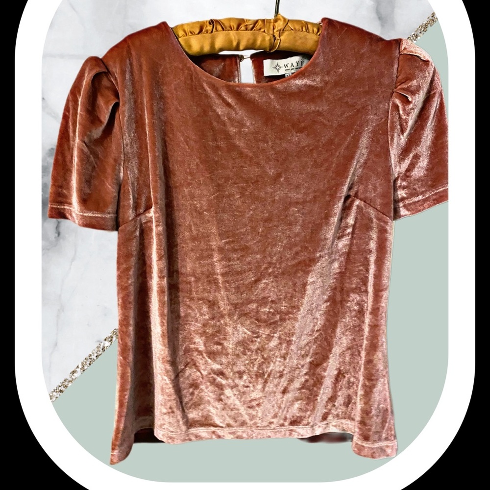 Blush crushed velvet blouse